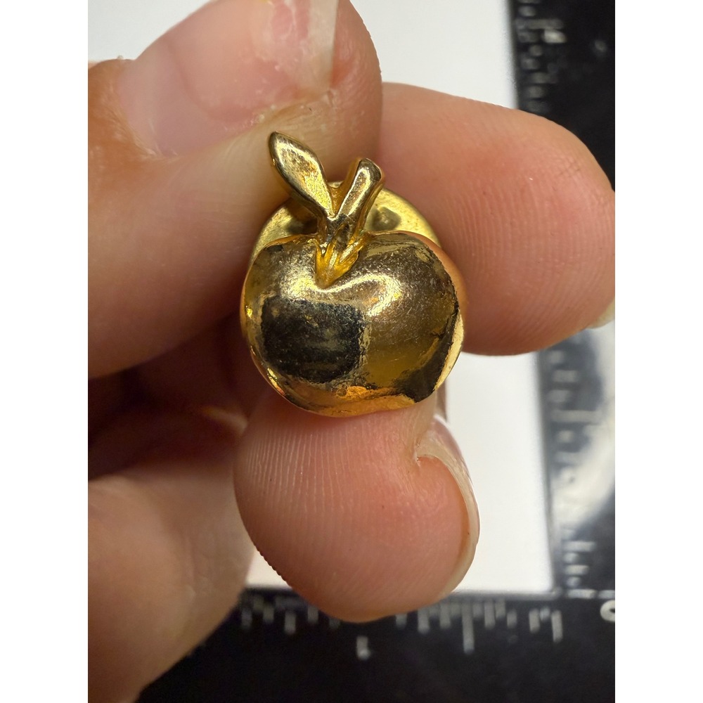 Gold Tone Apple Lapel Pin Teacher Appreciation Fruit Jewelry Small Tie Tack